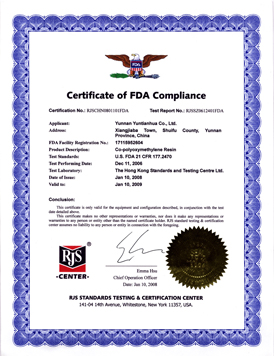 FDA Compliance Certificate